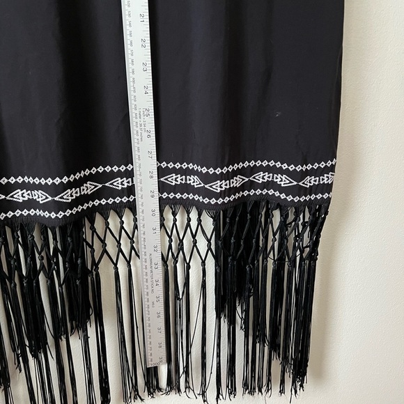 Ali Miles Black White Embroidered Kimono Shrug‎ Topper Tassels Size M Boho - Picture 9 of 14